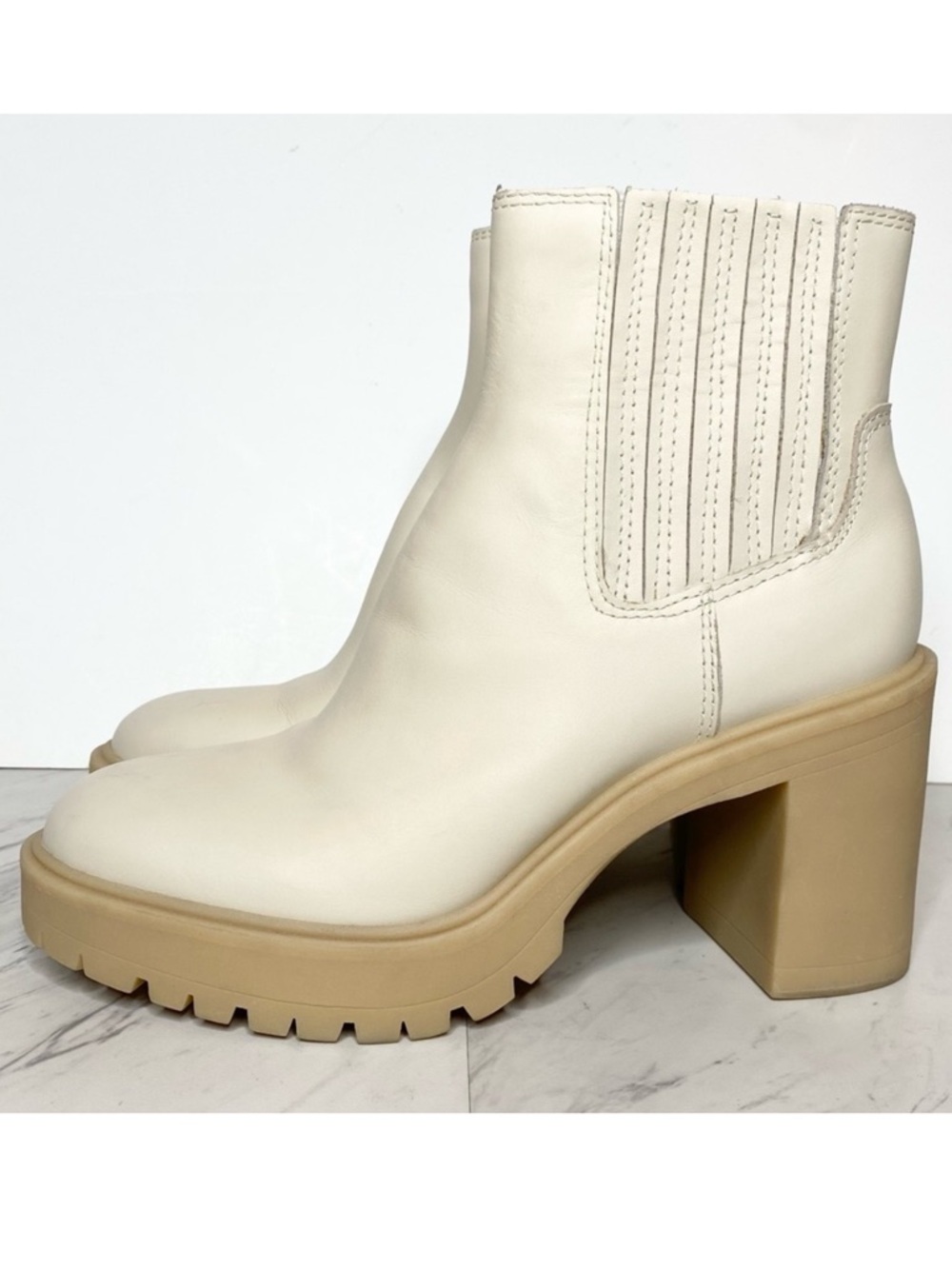 Dolce Vita Caster Ivory Leather Lug Sole Bootie 9